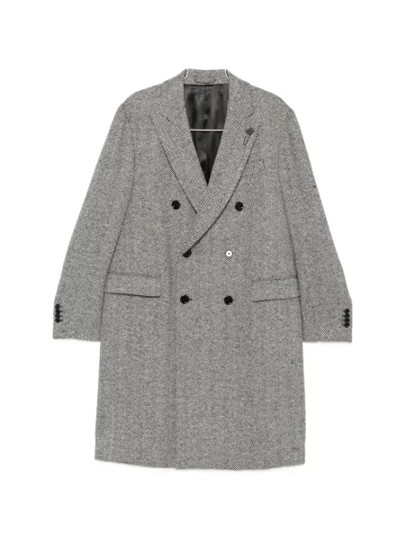 Palton Lardini cu model herringbone cu două rânduri de nasturi negru
