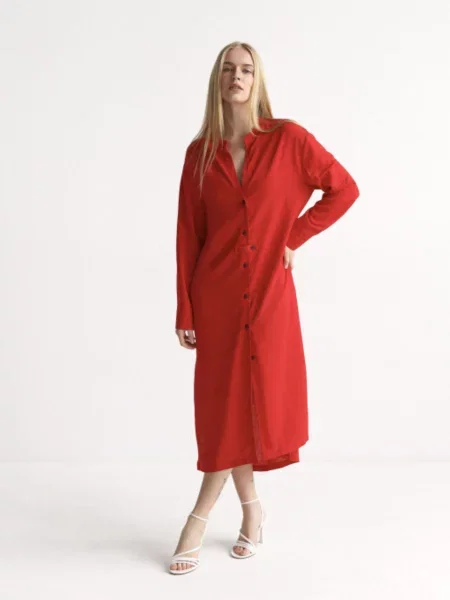 Сукня міді Lilove льон/бавовна червоний