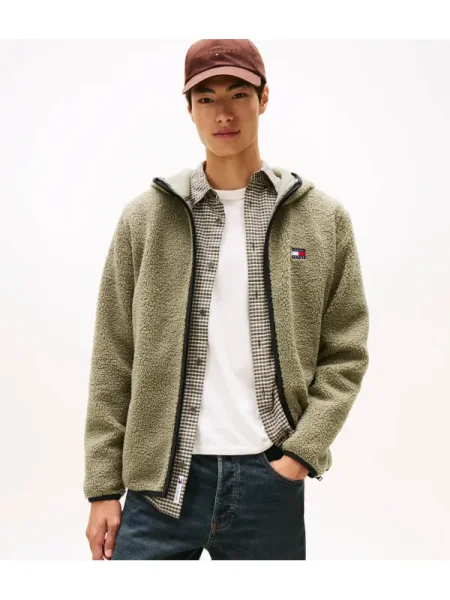 Hanorac din fleece Tommy Jeans din fleece verde