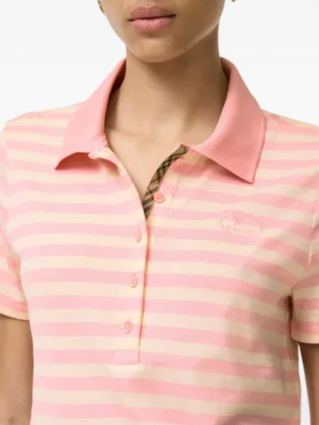 Tricou polo Burberry cu dungi roz