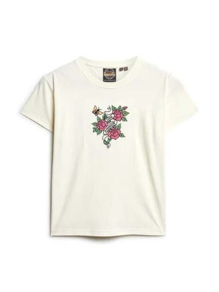 Superdry Tricou crem / verde / roz negru