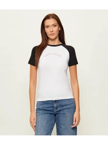 Guess Jeans Tricou RAGLAN alb