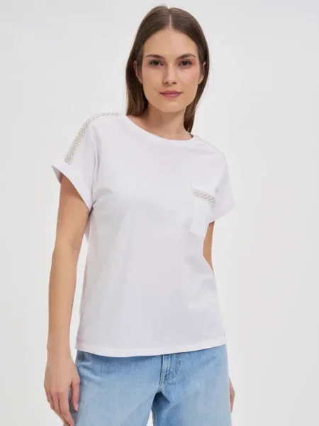 Koszulka Marisse z koralikami biała