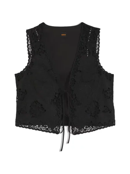 Top Boss cu broderie cu legături negru