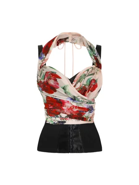 Wielobarwność top Dolce And Gabbana szyfonowy różowy