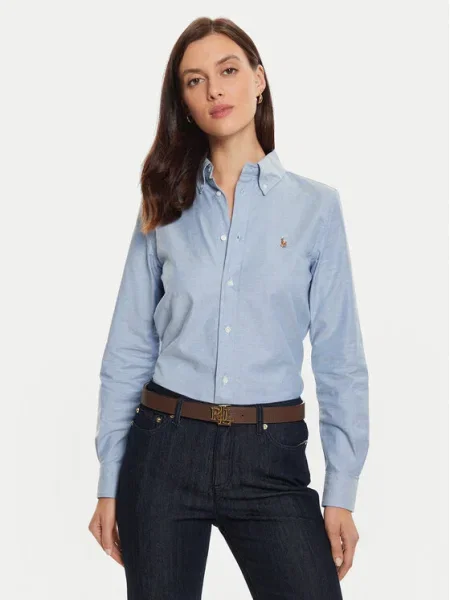 Риза Polo Ralph Lauren дамска със стандартна кройка с класическа яка синьо