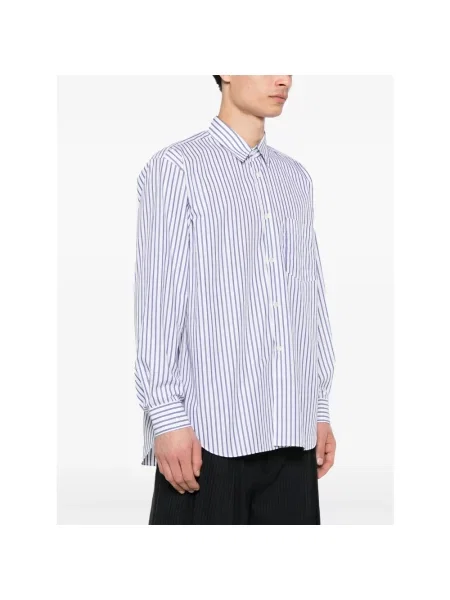 Koszula Comme Des Garcons w paski z paskiem niebieska
