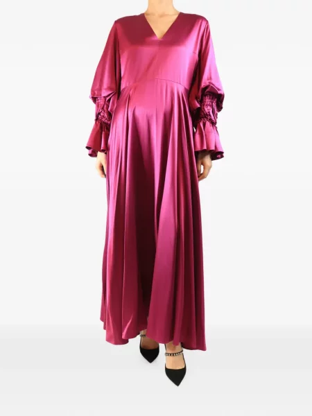 Rochie midi Roksanda cu decolteu în V cu volane roz