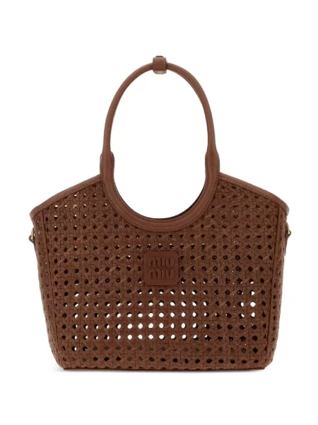 Geantă shopper Miu Miu din piele maro