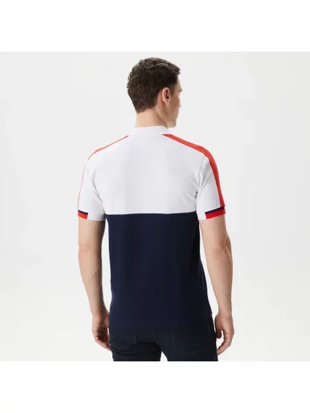 Lacoste Koszulka Polo Z Blokadą Koloru Regular Fit Granatowa biały