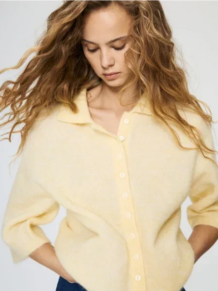 Reserved Кардиган з домішкою вовни альпаки світло-жовтий жовтий