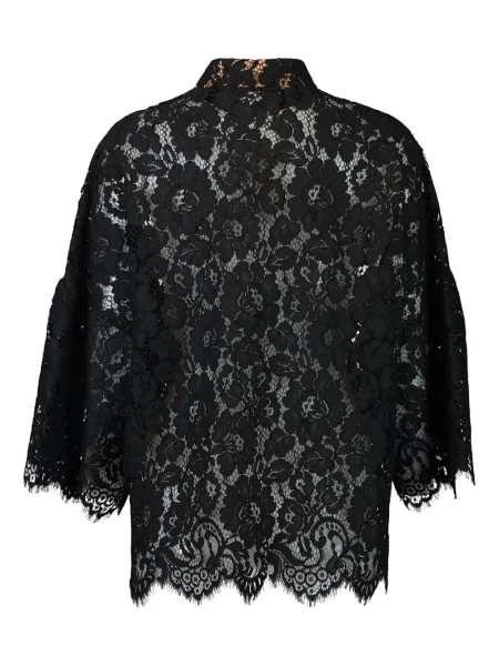 Koszulka Michael Kors Collection z okrągłym dekoltem koronkowa dzwony czarna