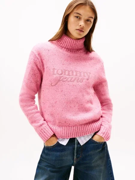 Tommy Jeans sweter z dzianiny z zawartością wełny Kobiety wyrazisty róż marmurkowy S różowy