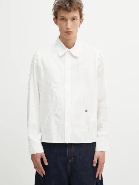 Košile s příměsí lnu Ader Error SHIRT regular s klasickým límcem bílá