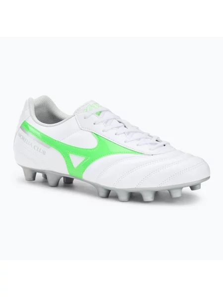 Încălțăminte de fotbal pentru bărbați Mizuno Morelia II Club Md white/neon green/galaxy silver alb