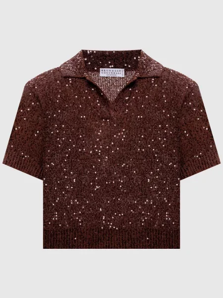 Топ з льону кашеміру та шовку в паєтки Brunello Cucinelli коричневий