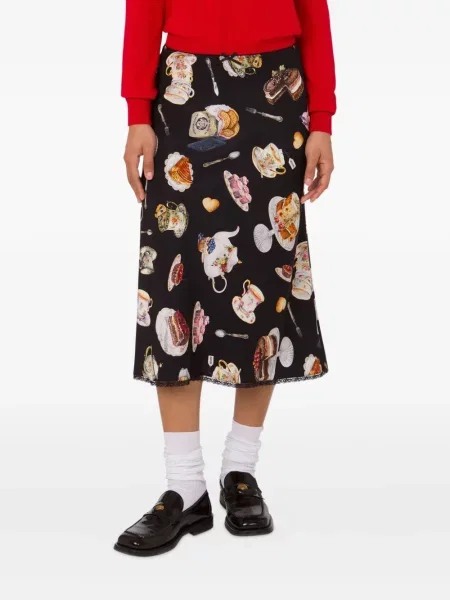 Fustă midi Moschino cu imagine până la genunchi negru