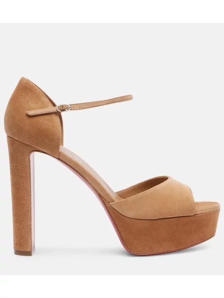 Sandale Christian Louboutin din piele de căprioară cu platformă bej