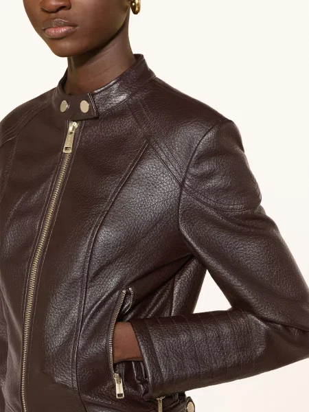 Guess Bunda Marlene V Imitaci Kůže tmavě hnědá