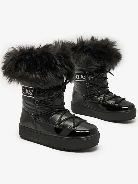 Зимни обувки за сняг Resti с връзки с дантела черно