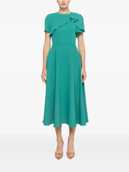Rochie midi Nissa cu volane în linie A verde