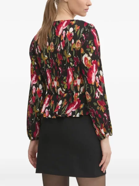 Bluză Desigual cu model floral cu decolteu în V negru