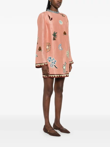 Rochie mini Alemais cu broderie de costum roz