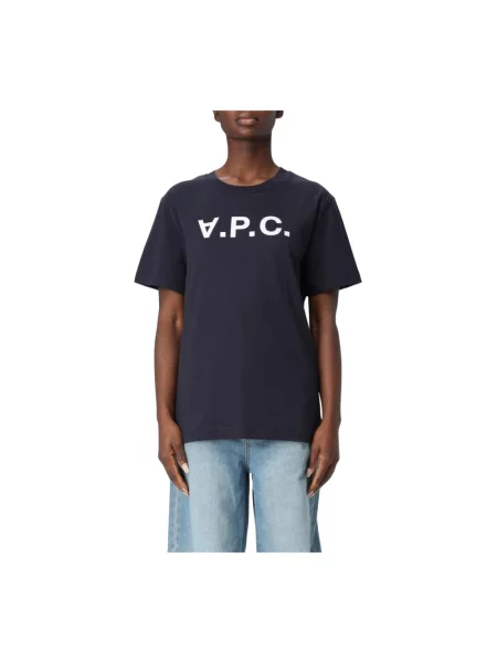 Koszulka A.p.c. z dżerseju z dekoltem w kształcie litery U niebieska