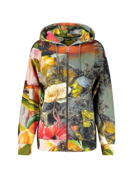 Hanorac cu glugă Desigual cu model floral cu imagine verde