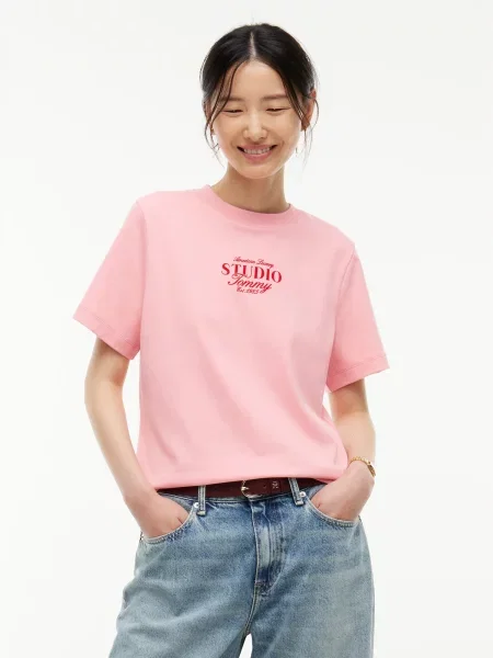 TOMMY HILFIGER Tričko STUDIO ružová červená