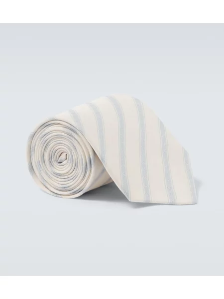 Svilena kravata Saint Laurent s črtami bela