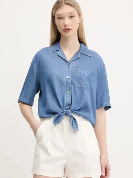Košulja Tommy Jeans za žene relaxed s klasičnim ovratnikom plava