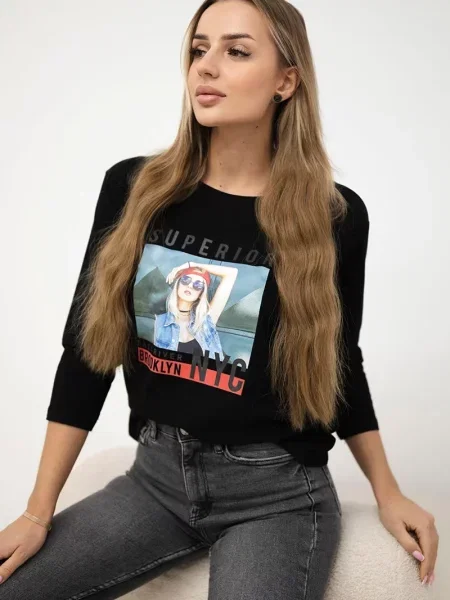 Bluză Kesi cu imagine negru