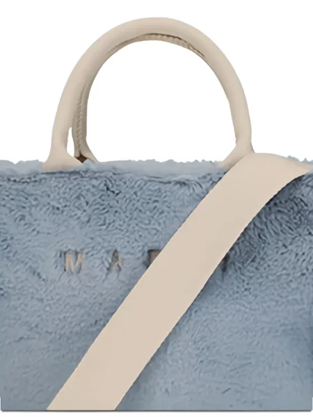 Geantă shopper Marni cu blană albastru