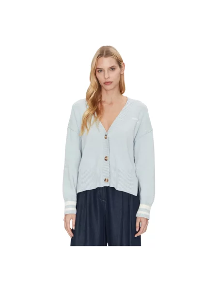 Krótki kardigan Guess z dekoltem w serek niebieski