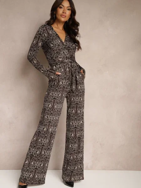 Kopertowy Kombinezon Zdobiony Ornamentalnym Wzorem Mesiera brązowy