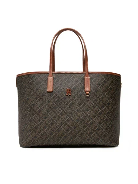 Torba shopper z Detal z logo Model MONOPLAY LEATHER' Tommy Hilfiger czarna