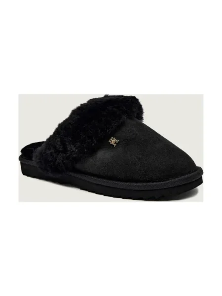 Tommy Hilfiger Papuci de casă | shearling | piele întoarsă cu adaos de lână negru