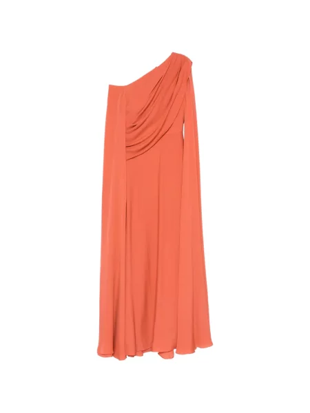 Rochie maxi Elie Saab drapată cu un umăr gol de costum portocaliu