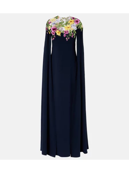Rochie Oscar De La Renta cu broderie de mătase albastru