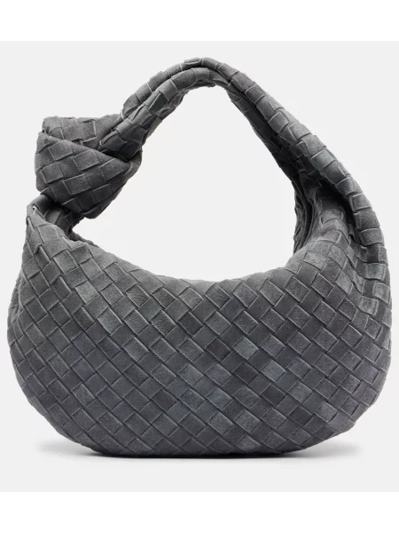 Geantă Bottega Veneta Handle din piele de căprioară mini gri