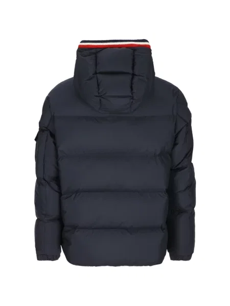 Scurt geacă cu puf Moncler cu glugă albastru