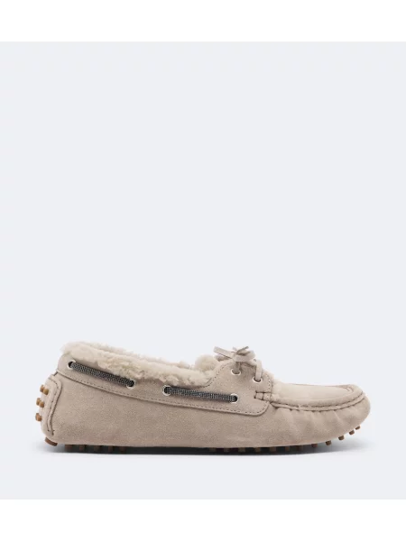 Pantofi loafer Brunello Cucinelli din piele de căprioară bej