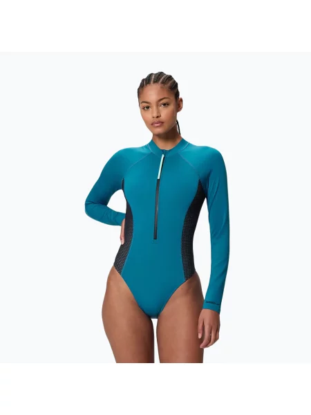 Дамски цял бански костюм Speedo Scuba Flex Zip border blue/black черно