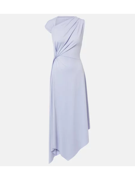 Rochie midi Victoria Beckham asimetrică drapată până la genunchi albastru