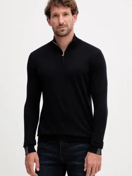 Mos Mosh pulover de lână ADAM light cu turtleneck negru