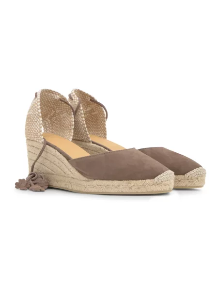 Espadryle Castaner skórzane na koturnie brązowe