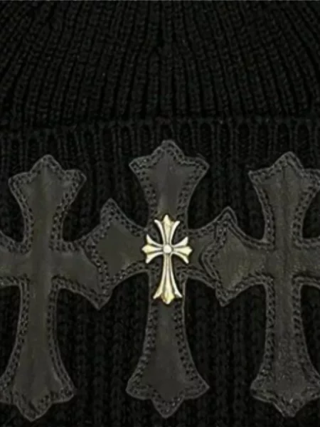 Кашмирена шапка Chrome Hearts със сърца черно
