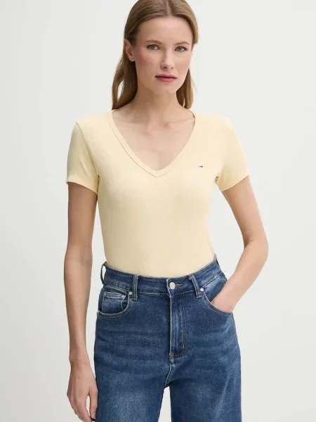Tommy Jeans ženska majica od pamuka s elastanom žuta