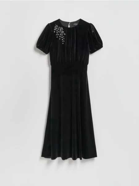 Reserved Welurowa sukienka midi czarny